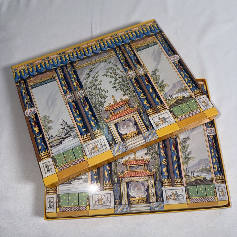 SHANGHAI TANG  -  VINTAGE - CORK BACKED PLACEMATS - CHINOISERIE  - SET OF SIX!